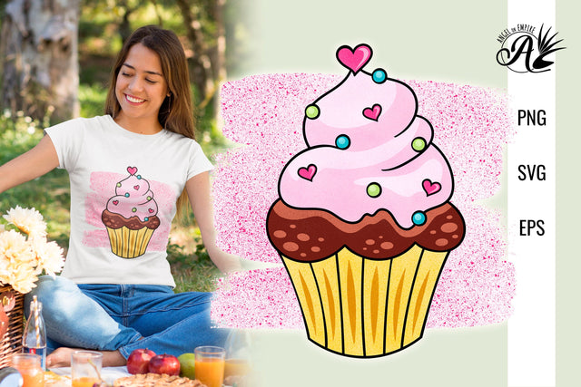 Heart Sprinkles Valentines Cupcake SVG, PNG Sublimation Angel on Empire 