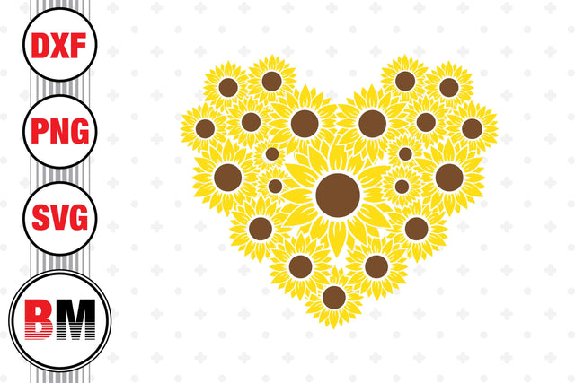 Heart Sunflower SVG, PNG, DXF Files SVG BMDesign 