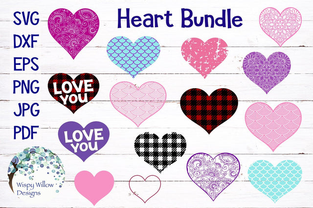 Heart SVG Bundle SVG Wispy Willow Designs 