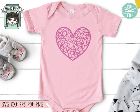 Heart SVG File, Floral Heart SVG, Flower Heart svg, Heart Cut File,Valentine Day Cut File, Heart leaves svg, Valentines shirt svg, leaf SVG Wild Pilot 