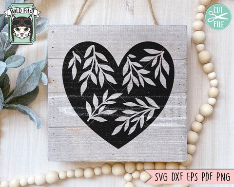 Heart SVG File, Floral Heart SVG, Flower Heart svg, Heart Cut File,Valentine Day Cut File, Heart leaves svg, Valentines shirt svg, leaf SVG Wild Pilot 
