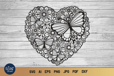 Heart SVG, Floral Heart with Butterflies, Mothers Day SVG. SVG Elinorka 