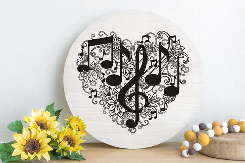 Heart SVG, Music Heart SVG with Notes and Flowers, Treble Clef SVG. SVG Elinorka 