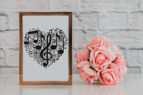 Heart SVG, Music Heart SVG with Notes and Flowers, Treble Clef SVG. SVG Elinorka 