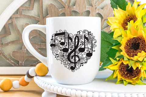 Heart SVG, Music Heart SVG with Notes and Flowers, Treble Clef SVG. SVG Elinorka 