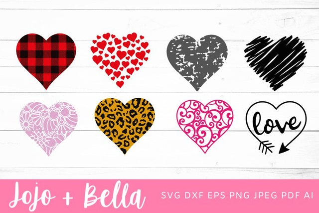 Heart Svg, Plaid heart svg, Leopard Print Heart Svg, Swirly Heart Svg, Love Svg, Valentine Svg, Heart Clipart, Heart Svg SVG Jojo&Bella 