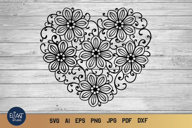 Heart SVG, Zentangle Heart SVG, Floral Heart SVG. SVG Elinorka 