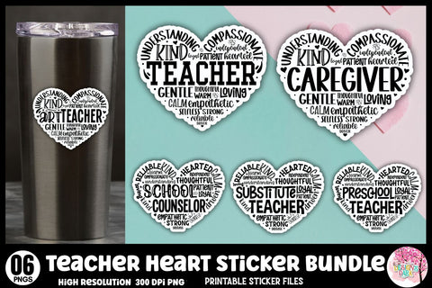 Heart Teacher Sticker Bundle Sublimation DESIGNS DARK 