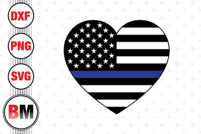 Heart Thin Blue Line US Flag SVG, PNG, DXF Files SVG BMDesign 