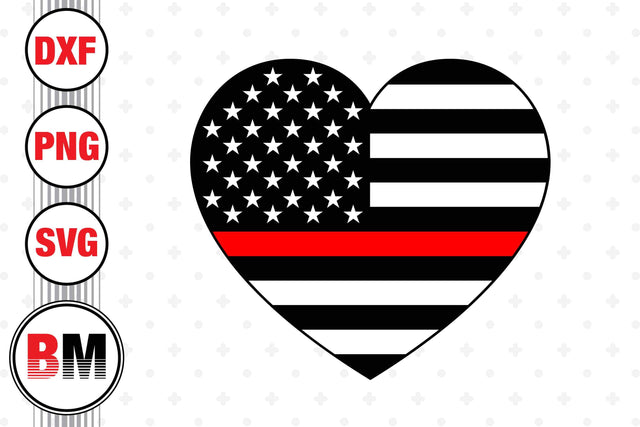 Heart Thin Red Line US Flag SVG, PNG, DXF Files SVG BMDesign 