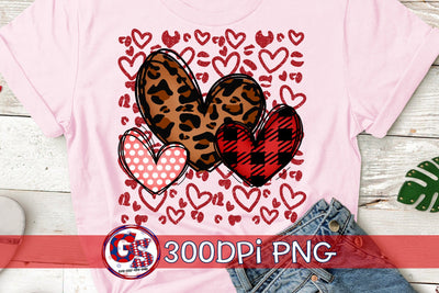 Heart Trio Leopard Print PNG for Sublimation-Valentine's Day PNG Sublimation Greedy Stitches 