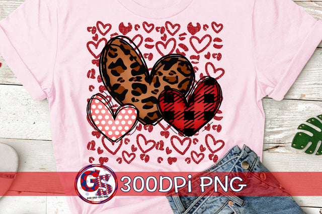 Heart Trio Leopard Print PNG for Sublimation-Valentine's Day PNG Sublimation Greedy Stitches 