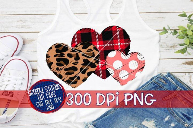 Heart Trio PNG for Sublimation-Valentine's Day PNG Sublimation Greedy Stitches 