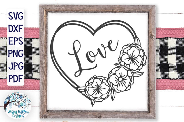 Heart with Flowers Svg SVG Wispy Willow Designs 