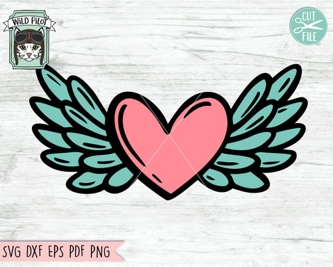 Heart With Wings SVG Cut File, Valentines Day SVG File, Cupid Heart SVG, Valentines Cut File, Valentines Day Cut File, Love SVG, Heart Cut File SVG Wild Pilot 