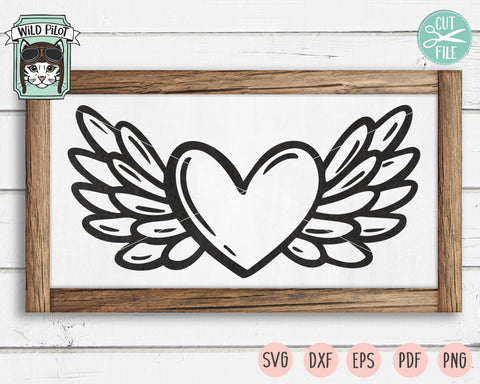 Heart With Wings SVG Cut File, Valentines Day SVG File, Cupid Heart SVG, Valentines Cut File, Valentines Day Cut File, Love SVG, Heart Cut File SVG Wild Pilot 