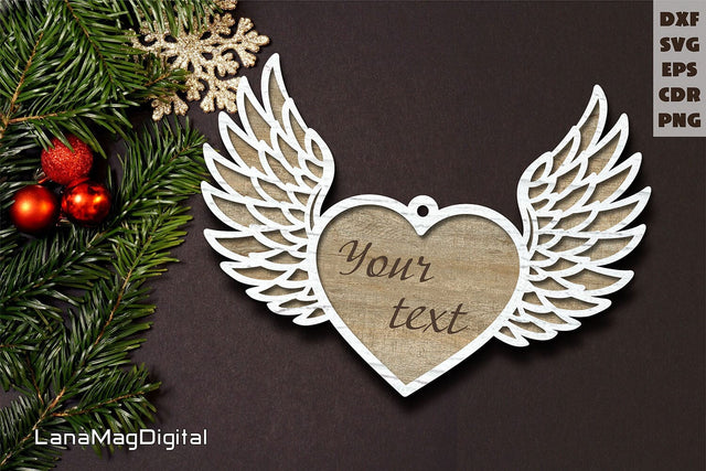 Heart with wings svg Memorial ornament Angel wings laser cut SVG LanaMagDigital 