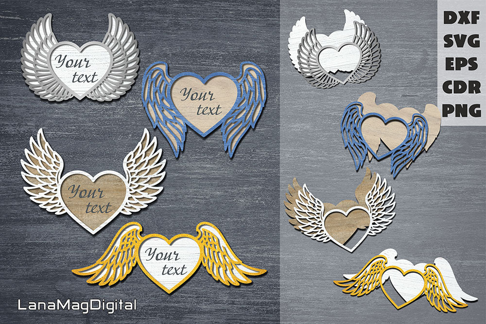 Memorial Heart Gold Angel Wings PNG