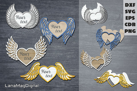 Heart with wings svg, Memorial ornament Angel wings laser cut SVG LanaMagDigital 