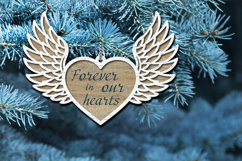 Heart with wings svg, Memorial ornament Angel wings laser cut SVG LanaMagDigital 