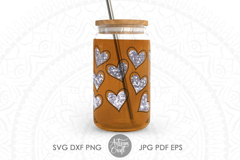 Heart Wrap SVG for 16oz can glass SVG Artisan Craft SVG 
