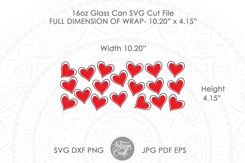 Heart Wrap SVG for 16oz can glass SVG Artisan Craft SVG 