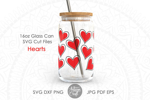 Heart Wrap SVG for 16oz can glass SVG Artisan Craft SVG 