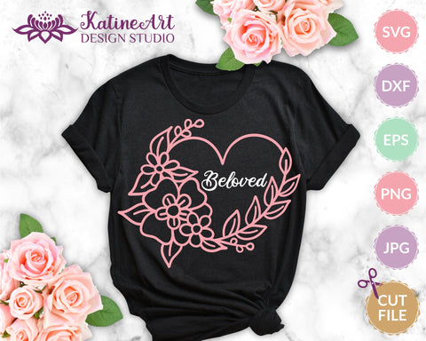 Heart wreath svg, floral heart svg, heart border svg, heart frame svg, love svg, wedding svg, flower frame svg, Wedding frame, Valentines day svg SVG KatineDesign 