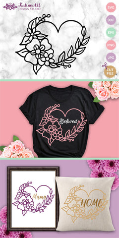 Heart wreath svg, floral heart svg, heart border svg, heart frame svg, love svg, wedding svg, flower frame svg, Wedding frame, Valentines day svg SVG KatineDesign 