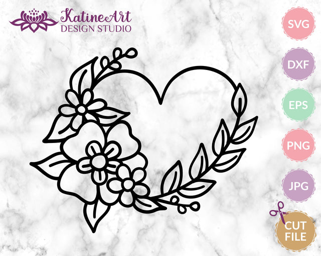 Heart wreath svg, floral heart svg, heart border svg, heart frame svg, love svg, wedding svg, flower frame svg, Wedding frame, Valentines day svg SVG KatineDesign 