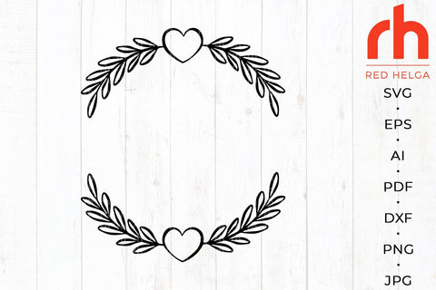Heart Wreath SVG - Leaves Frame Cut File SVG RedHelgaArt 