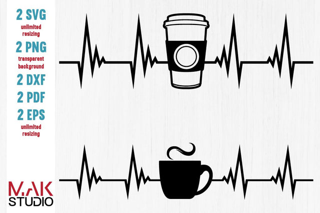 Heartbeat coffee svg, Heartbeat coffee svg files, EKG coffee svg, EKG coffee clipart, Heartbeat coffee dxf, EKG coffee dxf SVG MAKStudion 