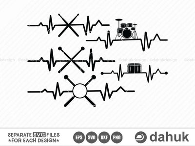 Heartbeat Drumsticks svg, Percussion svg, Marching Band svg, Vector drumsticks, Drumming svg, clipart, cricut design space, vinyl cut files SVG dahukdesign 
