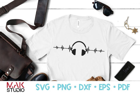 Heartbeat music svg, Heartbeat music svg file, EKG headphone svg, EKG headphone cut file SVG MAKStudion 