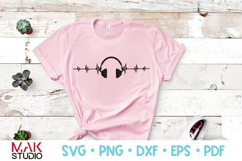 Heartbeat music svg, Heartbeat music svg file, EKG headphone svg, EKG headphone cut file SVG MAKStudion 