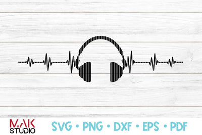 Heartbeat music svg, Heartbeat music svg file, EKG headphone svg, EKG headphone cut file SVG MAKStudion 