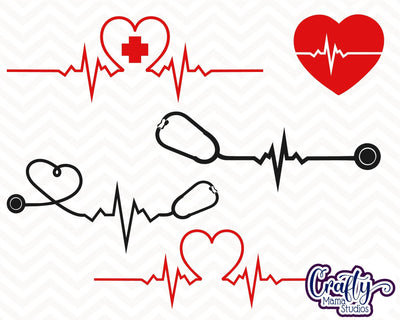 Heartbeat Svg Bundle - Heart Beat Svg - Pulse Svg - Nurse SVG -Stethoscope SVG Crafty Mama Studios 