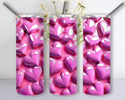 Hearts Are Pink 20oz Skinny Tumbler Png, Heart Pink White Seamless Tumbler Design, Pink Hearts Tumbler, Valentine's Day Pink with Red Glitter Hearts Png Sublimation PixelChick 