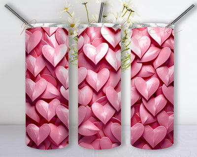 Hearts Are Pink 20oz Skinny Tumbler Png, Heart Pink White Seamless Tumbler Design, Pink Hearts Tumbler, Valentine's Day Pink with Red Glitter Hearts Png Sublimation PixelChick 
