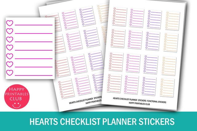 Hearts Checkbox Planner Stickers-Functional Valentines Day Planner Stickers SVG Happy Printables Club 