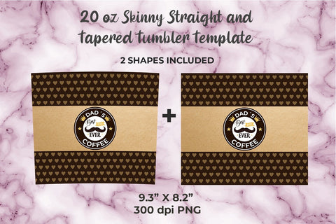 Hearts Dad´s Coffee 20oz Skinny Tumbler Wrap Template Sublimation Sublimation Sublimatiz Designs 