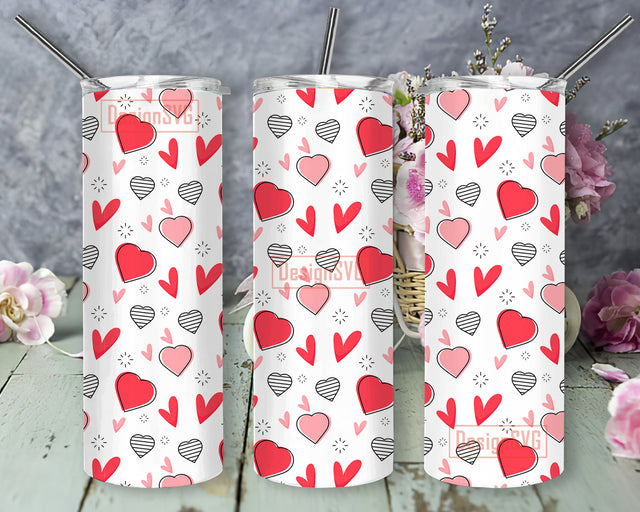 Hearts Design Tumbler Png, Valentines Day Heart 20oz Skinny Tumbler, Heart Pattern Ful Tumbler Wrap, Hearts Sublimation Design, Instant Download Sublimation DesignSVG 