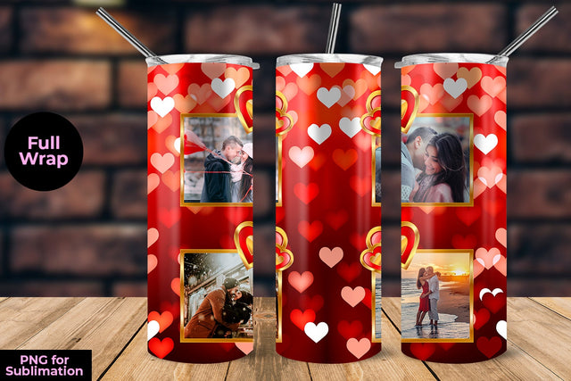 Hearts Design Tumbler Sublimation Template with Photo Frame 20 oz Sublimation Sublimatiz Designs 