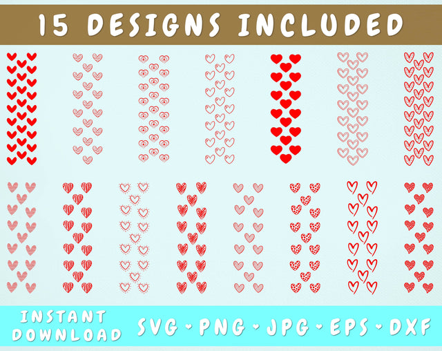 Hearts Glitter Pen Wraps - 15 Designs SVG HappyDesignStudio 