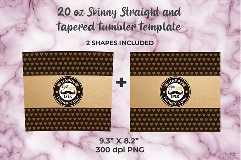 Hearts Happy Father´s Day 20oz Skinny Tumbler Wrap Template Sublimation Template Sublimation Sublimatiz Designs 