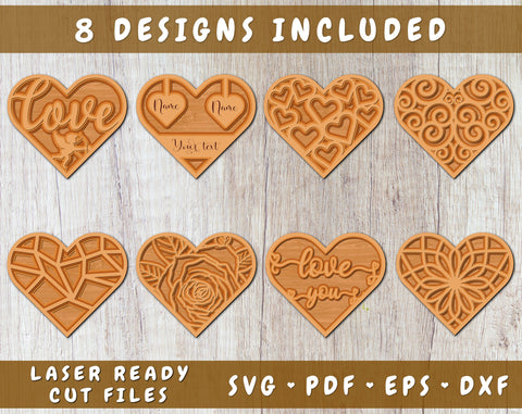 Hearts Laser SVG Bundle, 3D Heart SVG Cut Files, Heart DXF, Love Heart SVG SVG HappyDesignStudio 