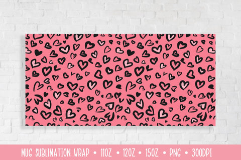 Hearts Leopard Mug Sublimation Design. Pink Mug Wrap Sublimation LaBelezoka 