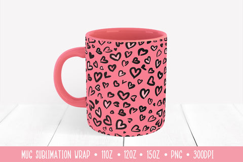 Hearts Leopard Mug Sublimation Design. Pink Mug Wrap Sublimation LaBelezoka 