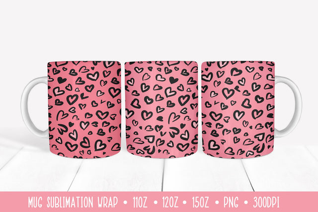 Hearts Leopard Mug Sublimation Design. Pink Mug Wrap Sublimation LaBelezoka 