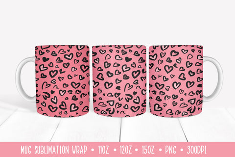 Hearts Leopard Mug Sublimation Design. Pink Mug Wrap Sublimation LaBelezoka 